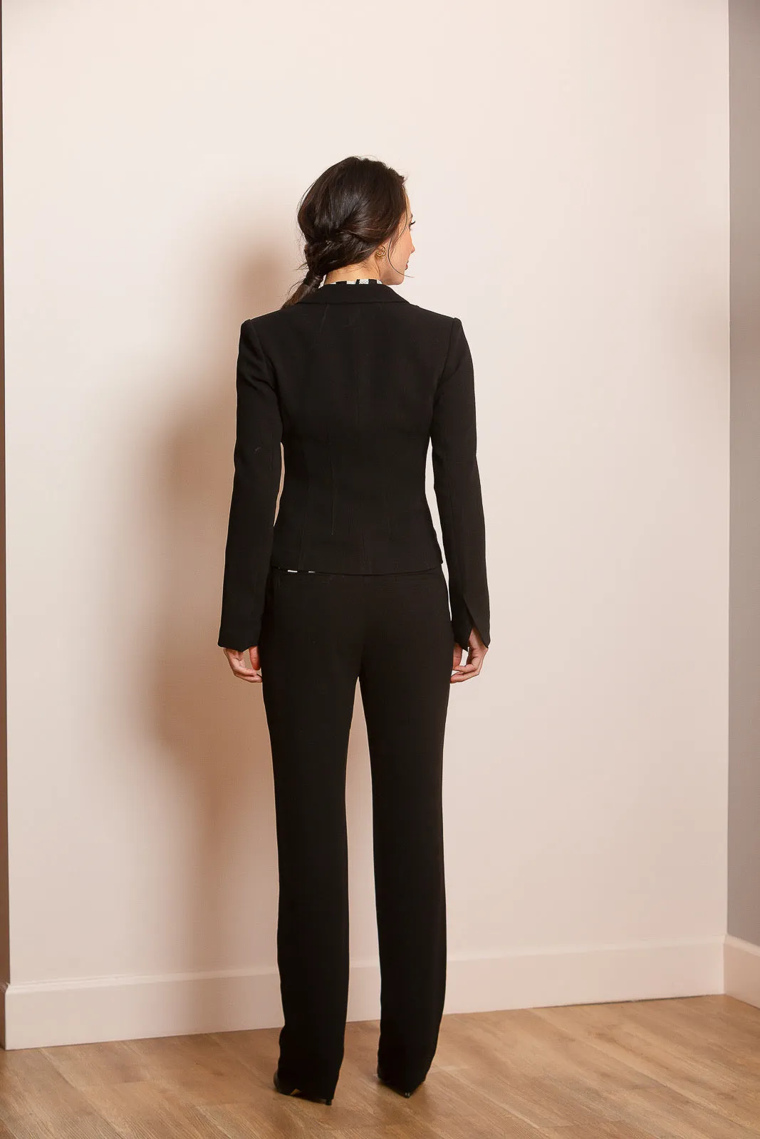 Crepe Suit Pants with Flared Bottom in Black