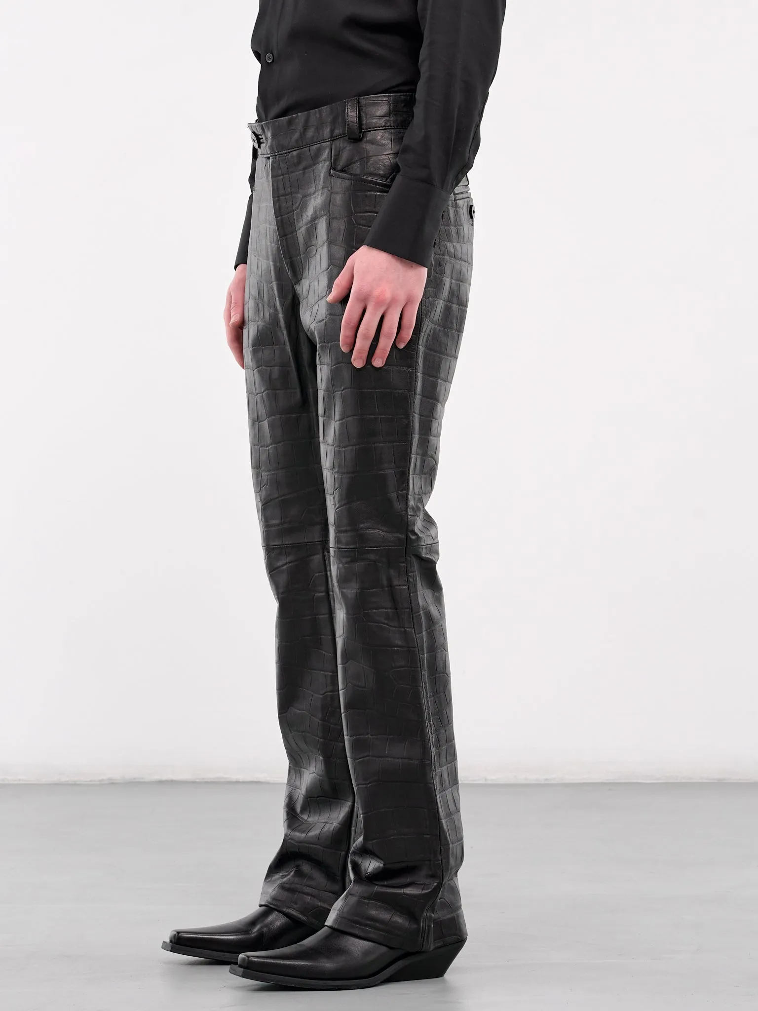 Crocodile Embossed Flare Trousers (PT14CL-LE42-BLACK-CROCODILE)