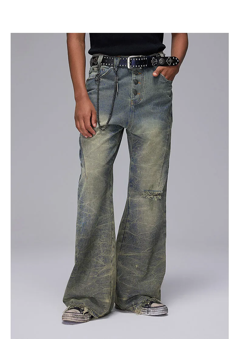 Damaged Micro Flared Slim Fit Denim Pants