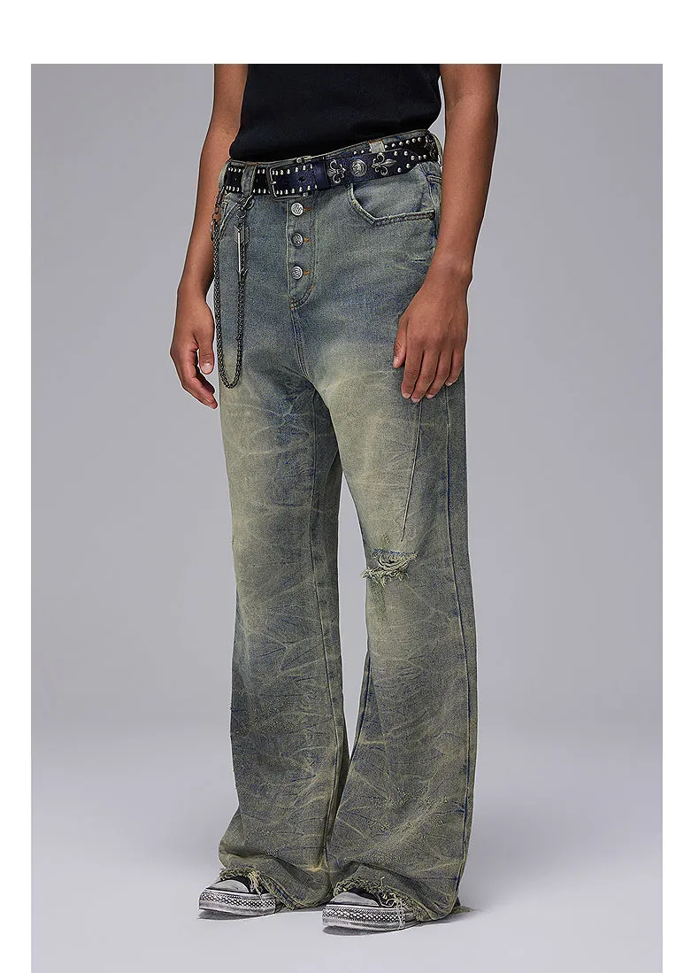 Damaged Micro Flared Slim Fit Denim Pants