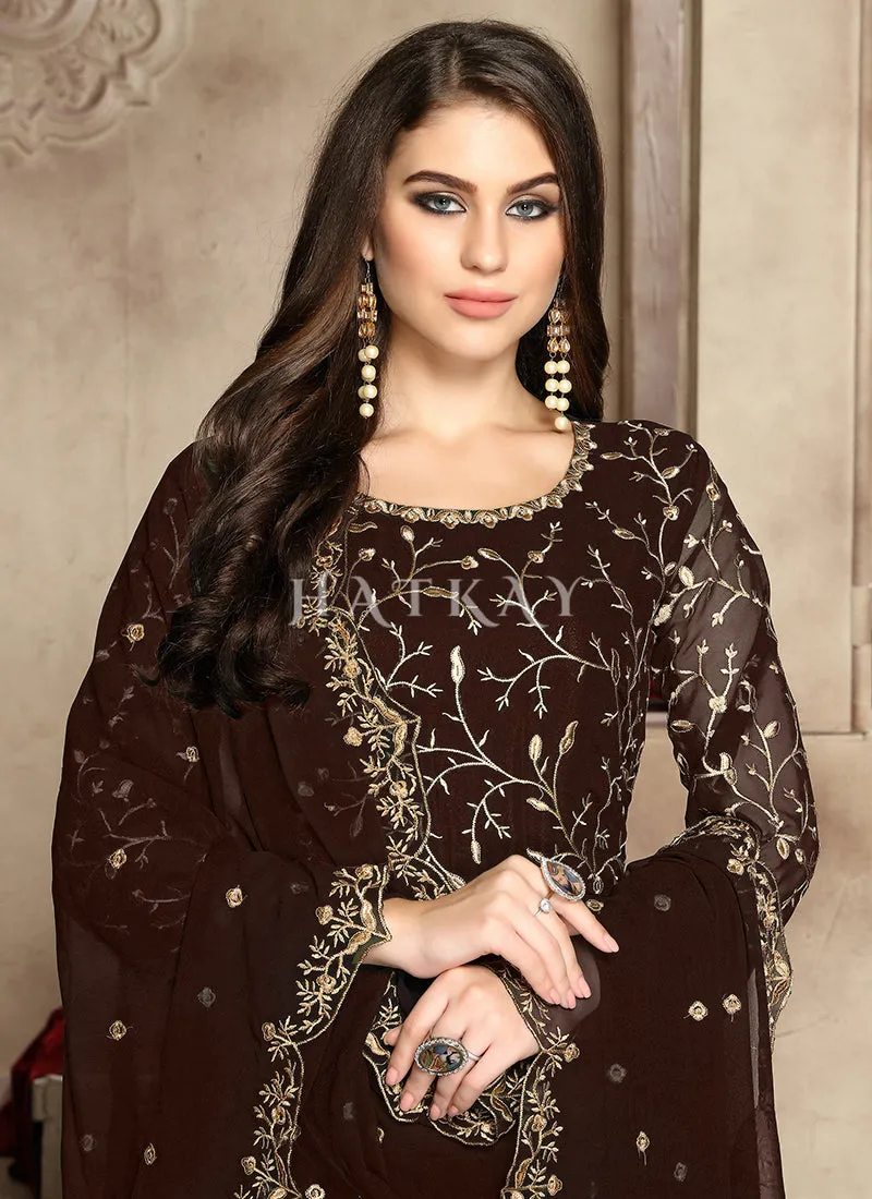 Dark Brown Georgette Wedding Anarkali Suit