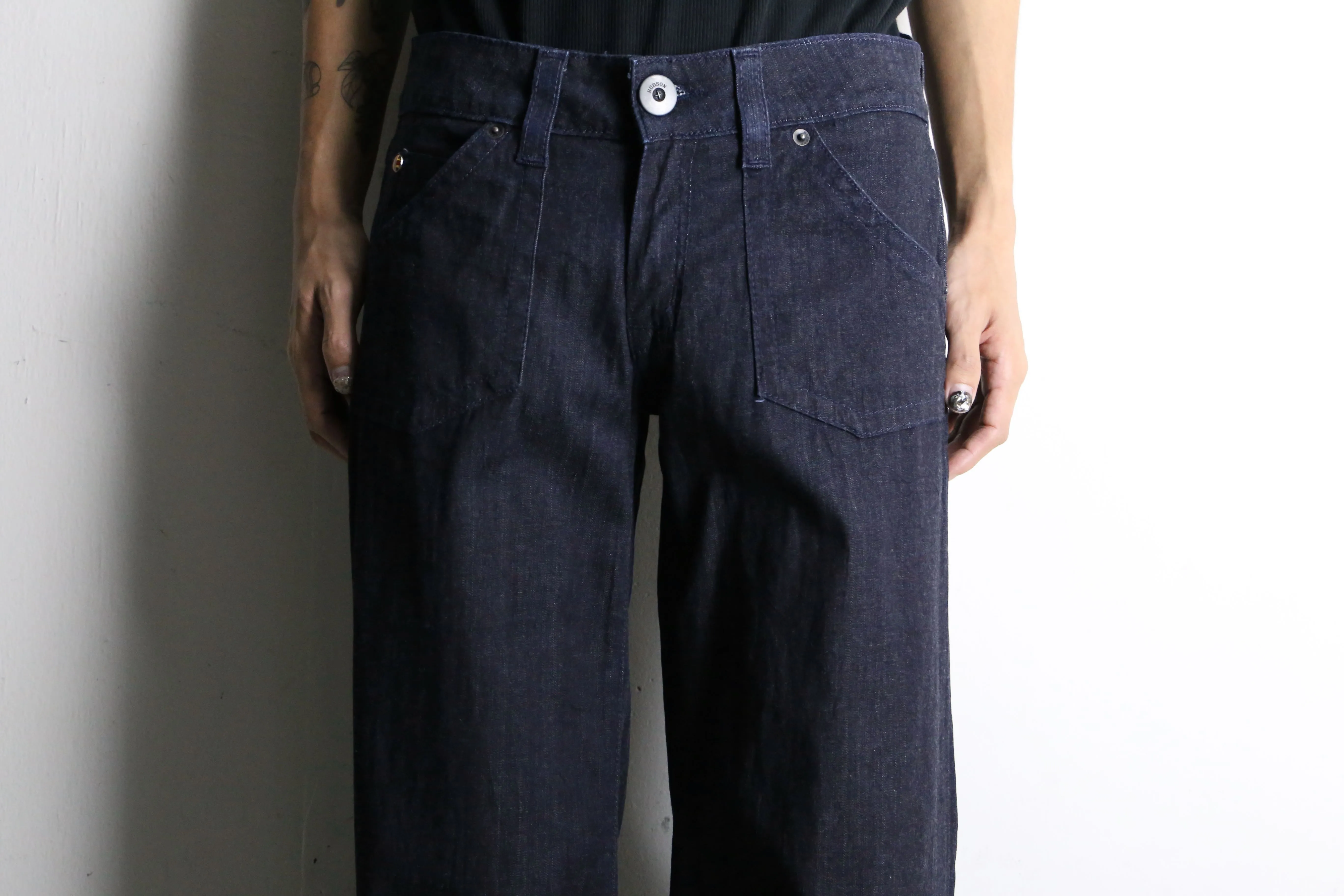 dark indigo buggy flare denim pants