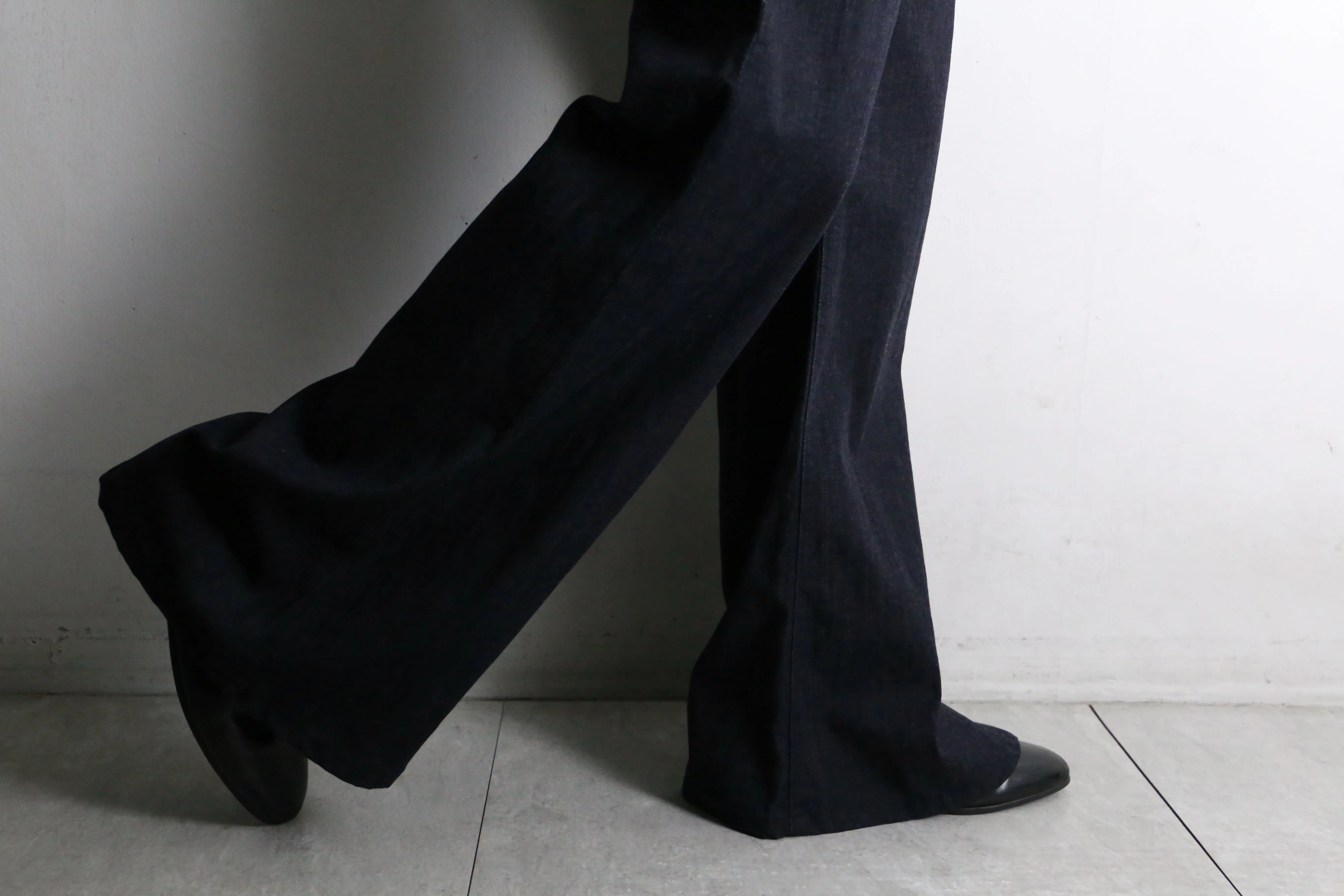 dark indigo buggy flare denim pants