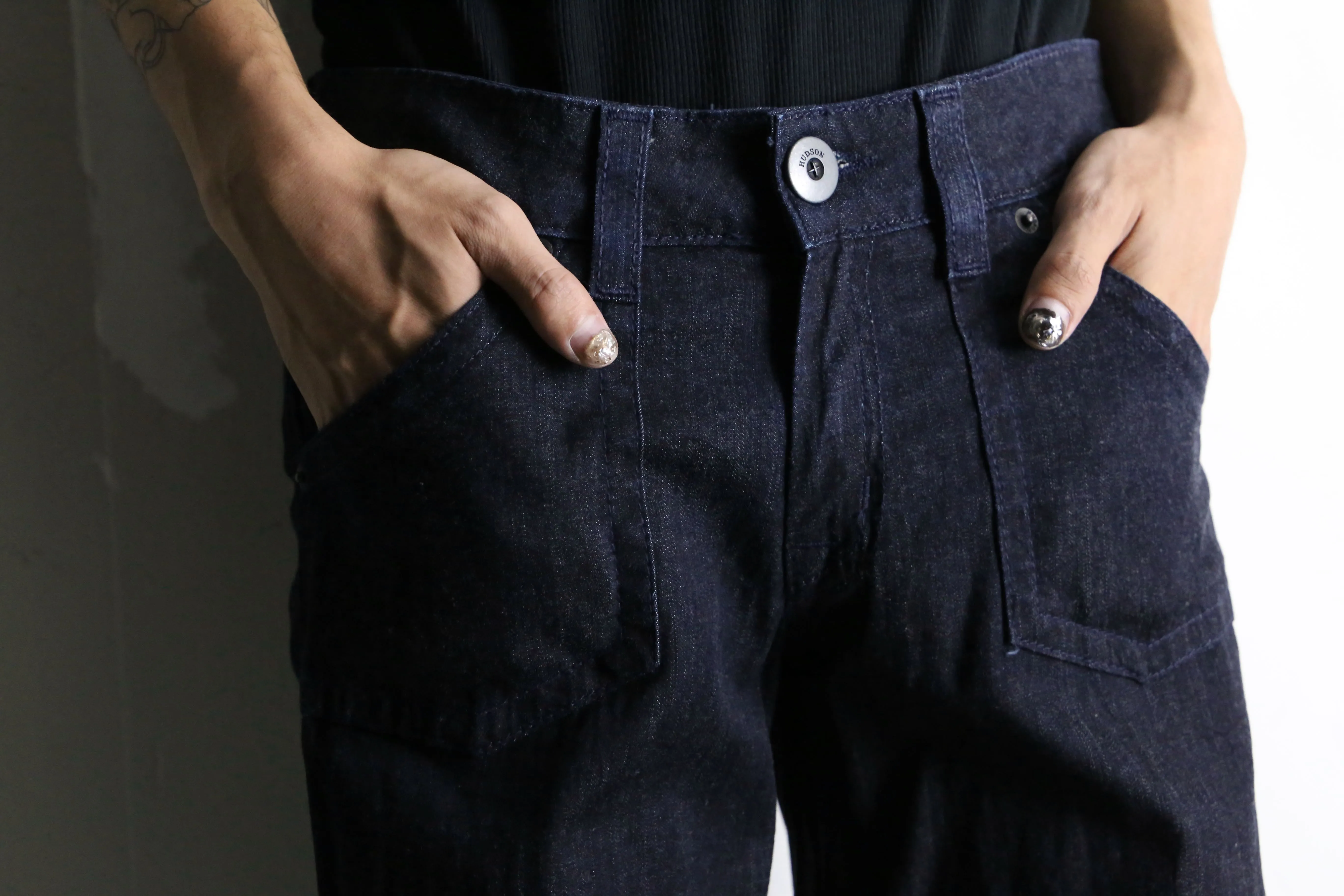 dark indigo buggy flare denim pants