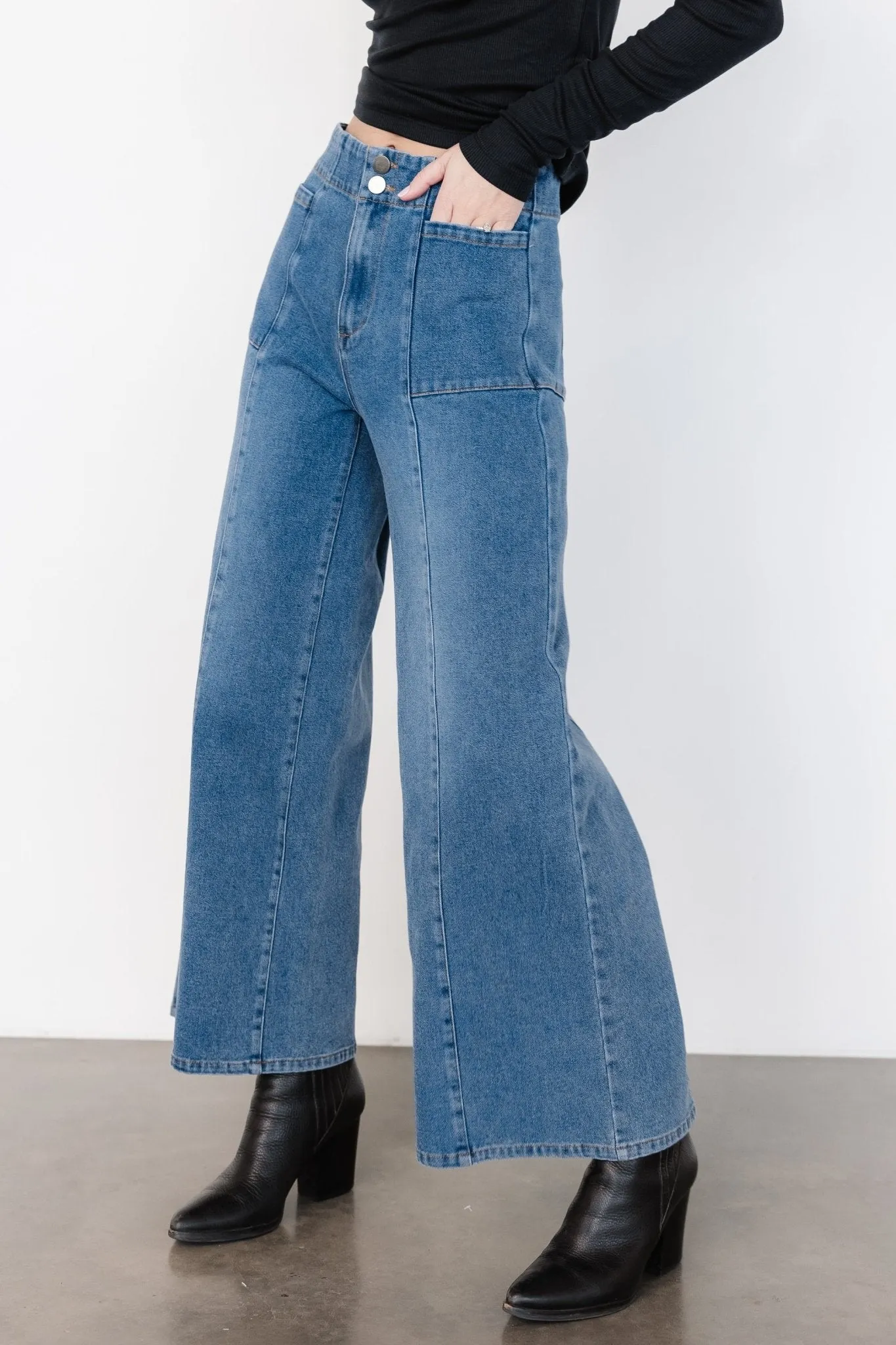 Emmi Mid Rise Wide Leg Jeans | Dark Wash