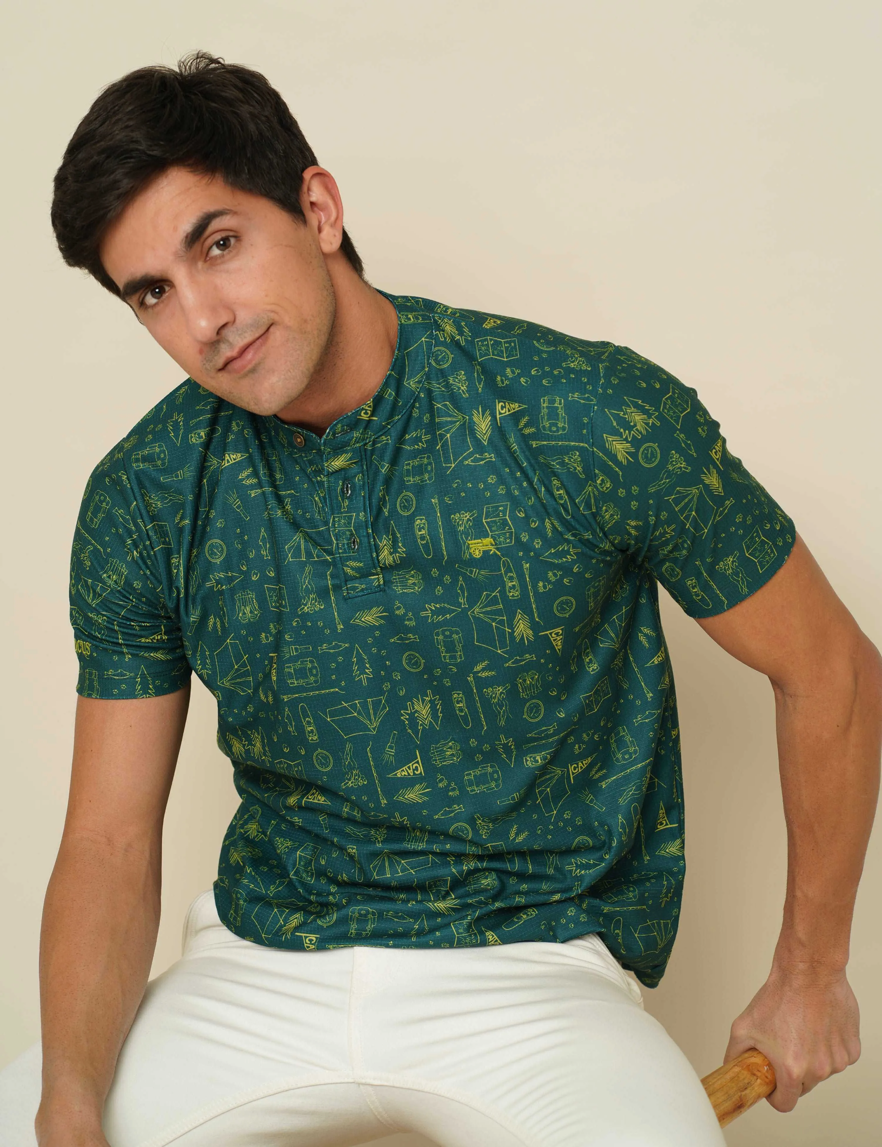 Evergreen printed Henley T-shirt