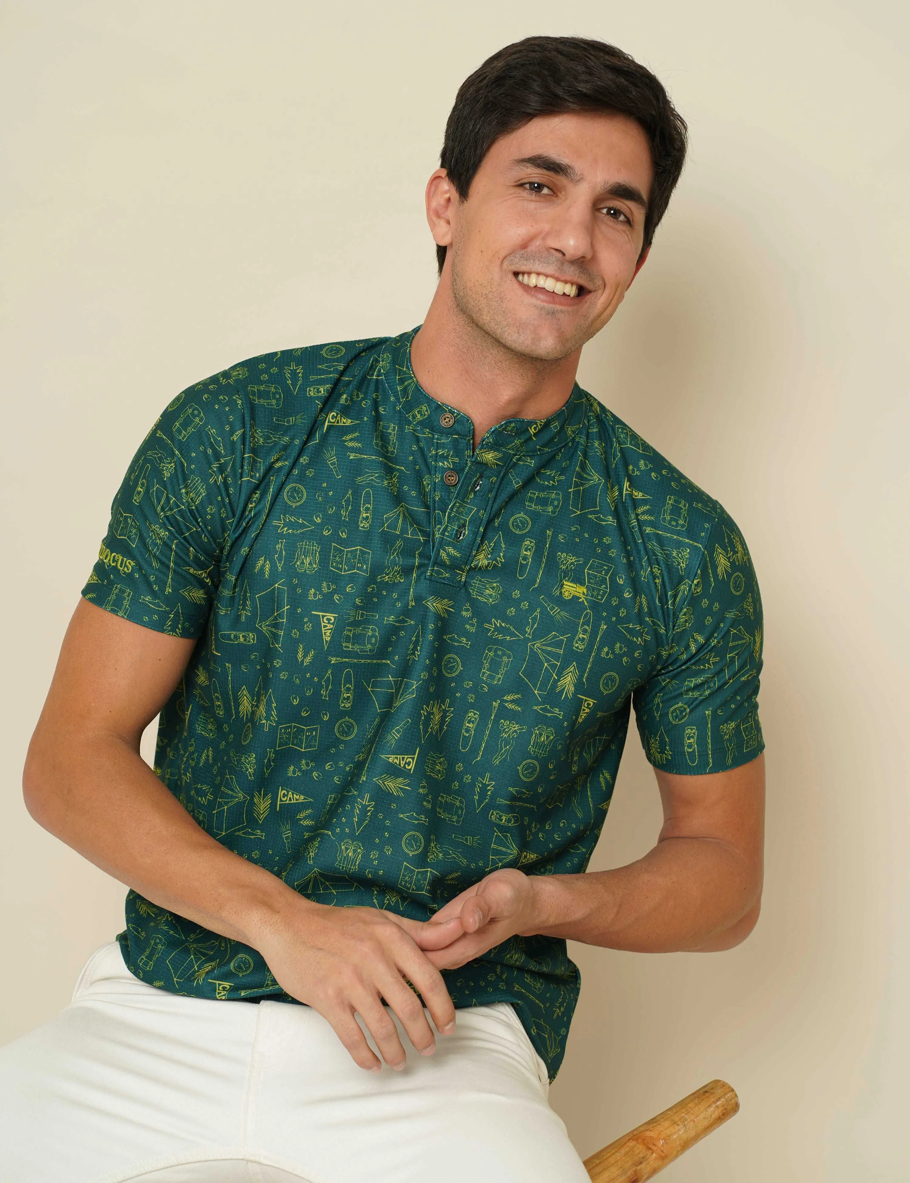 Evergreen printed Henley T-shirt