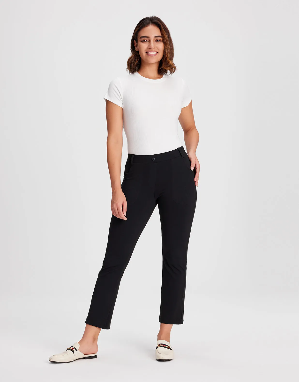 Flare Cropped Yoga Dress Pants, 4 Pockets