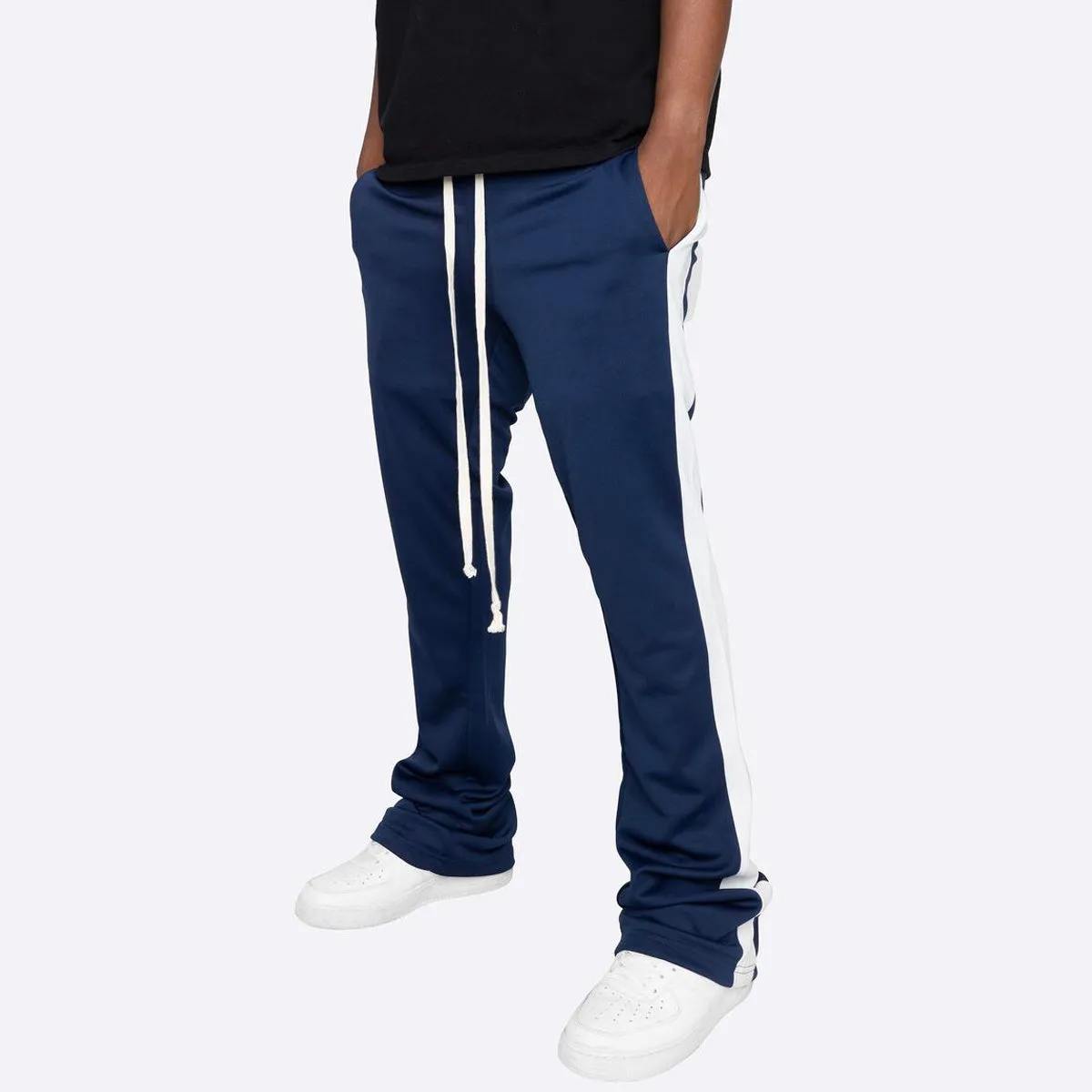 Flared Track Pants - Navy/Ivory