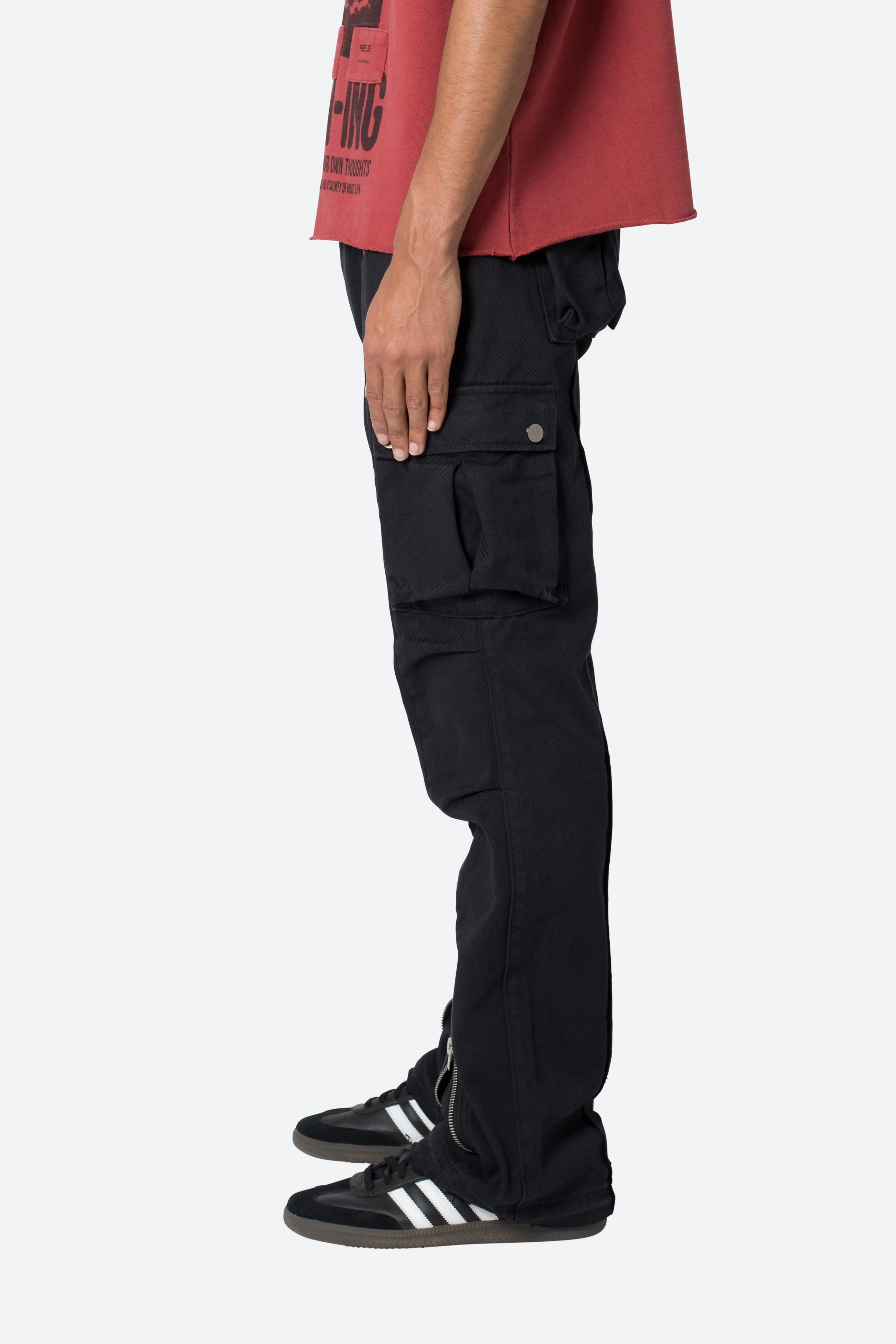 Front Zip Flare Cargo Pants - Black