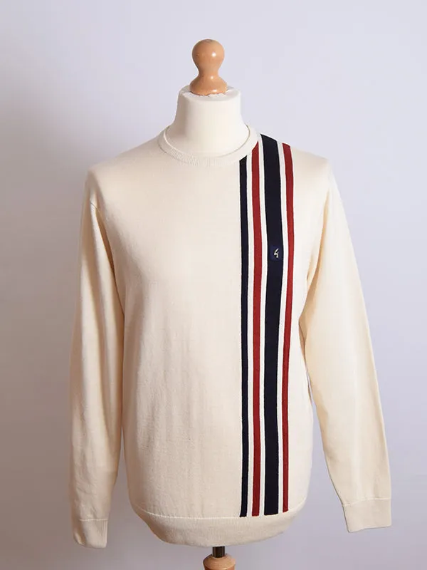 Gabicci Vintage Cream Fine Gauge Crew Neck Stripe Jumper