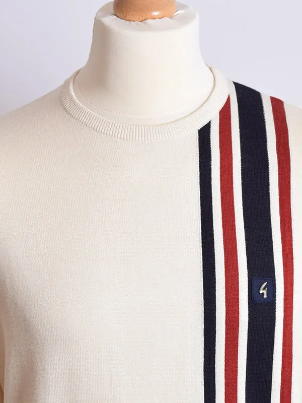 Gabicci Vintage Cream Fine Gauge Crew Neck Stripe Jumper