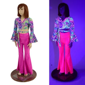 Girls Neon Pink Solar Flares & Glow Worm Wrap n Tie Top Set