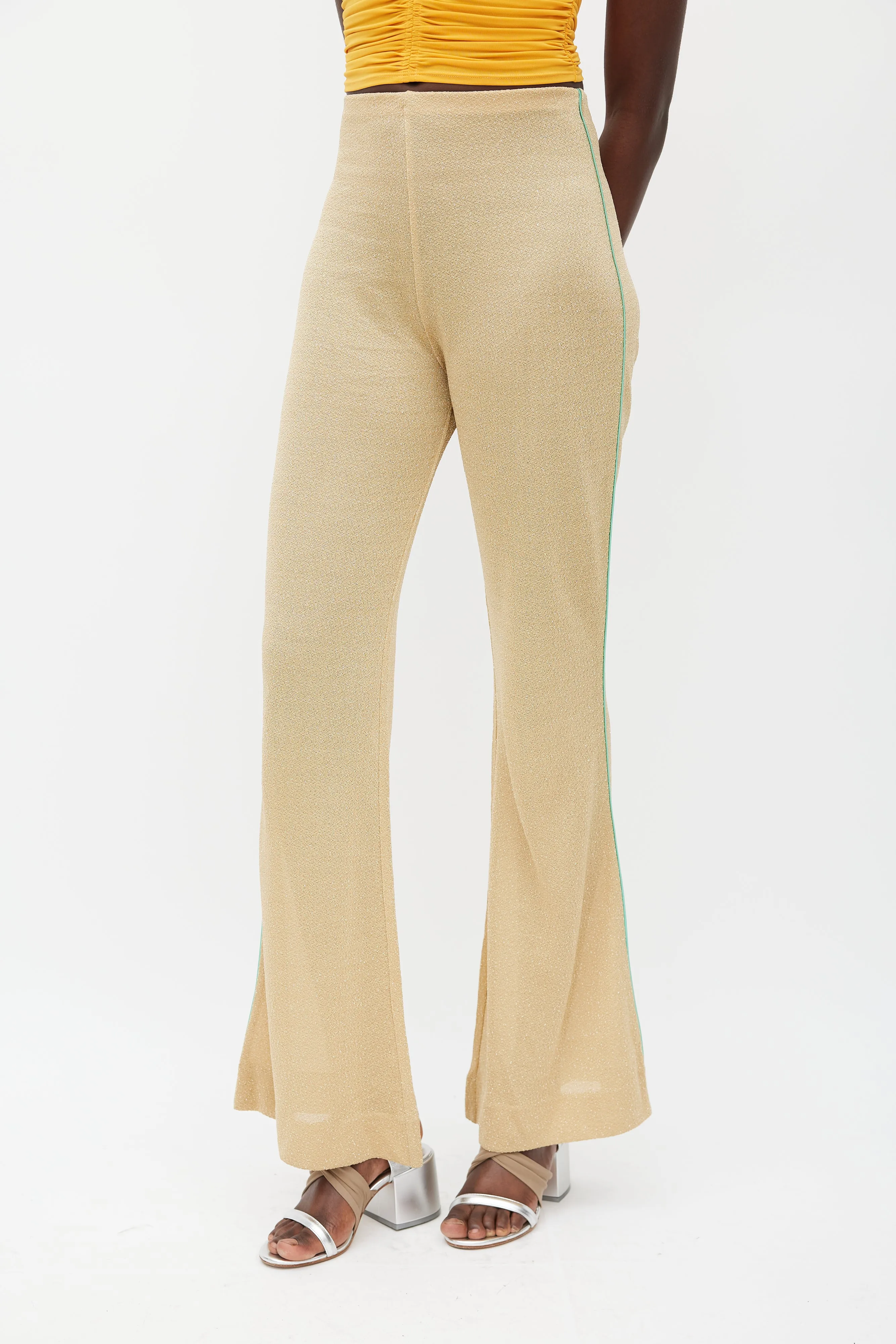 Gold & Green Sparkly Flared Pant