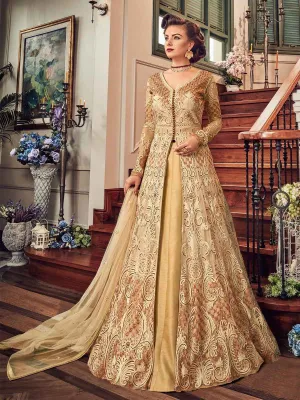 Golden Glam Detail Embroidered Flared Anarkali Lehenga/Pant Suit