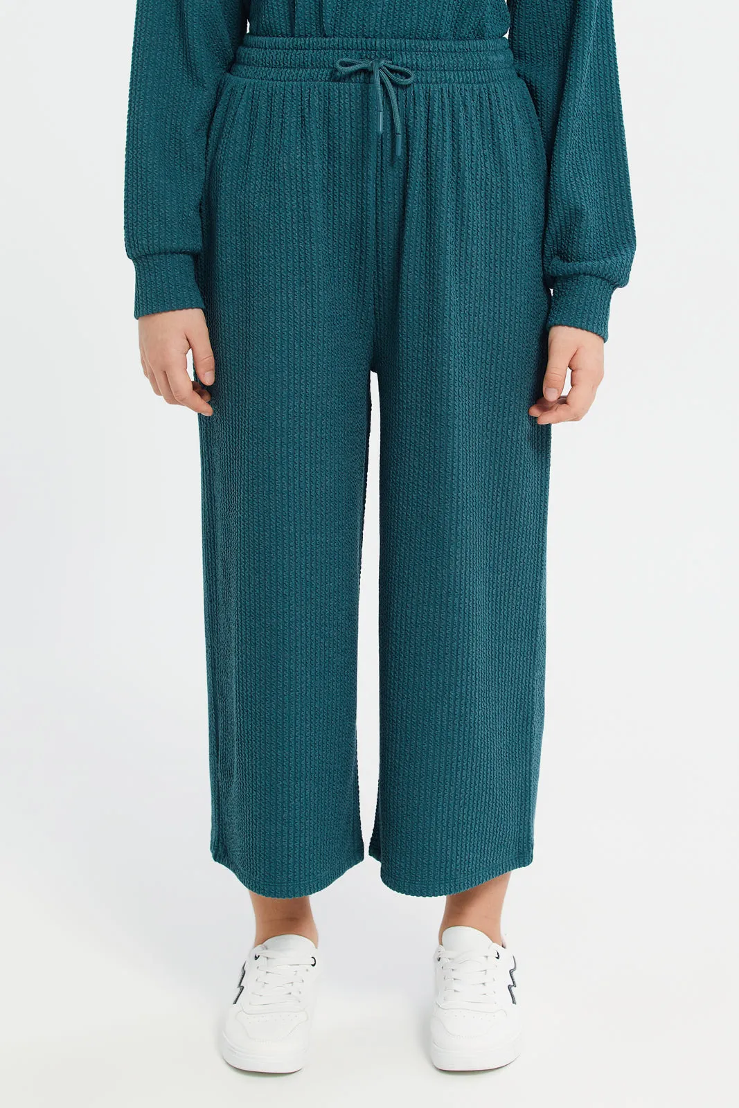 Green Flared Jacquard Pants