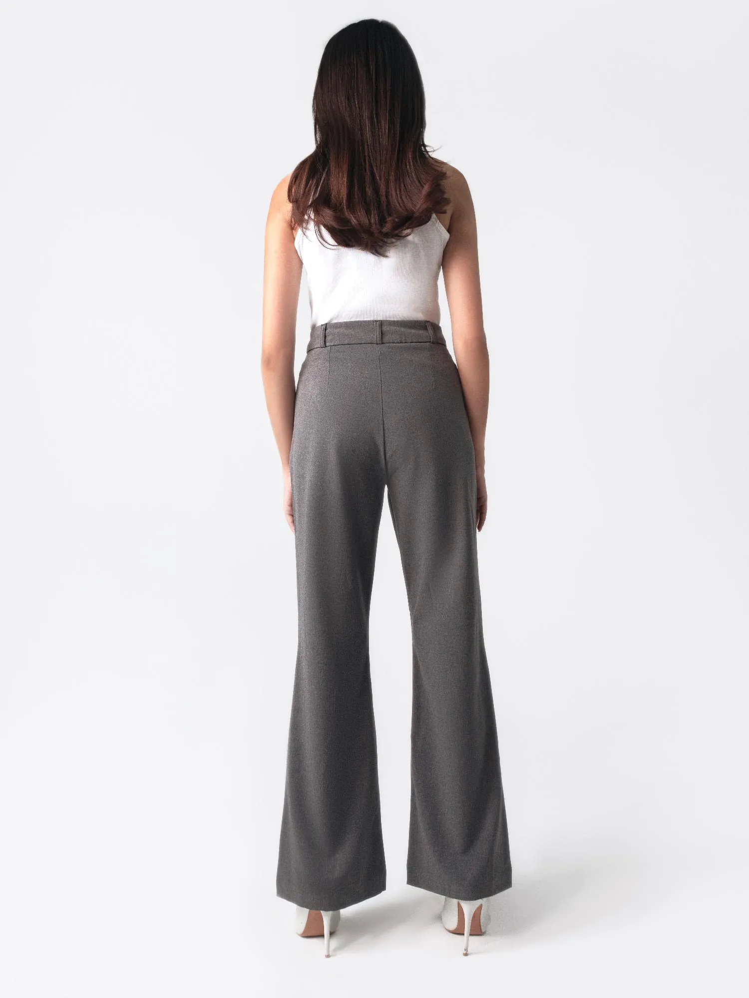 Grey Flared Front Slit Pants