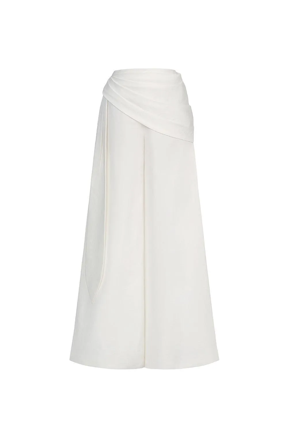 Ha Flared Waist Pleated Linen Blend Floor Length Pants