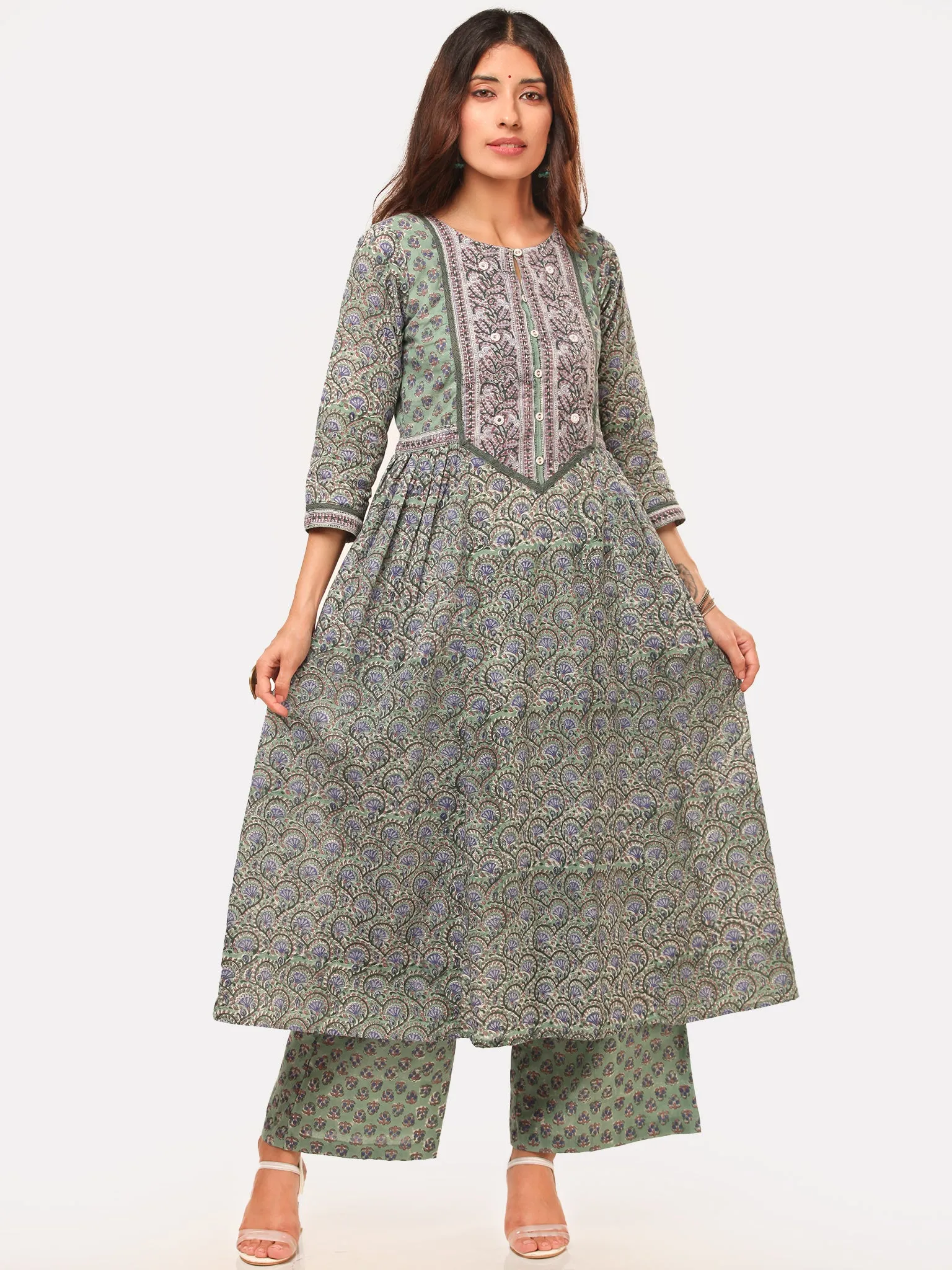 Harit Fiza Set Of Flared Kurta Pants Dupatta