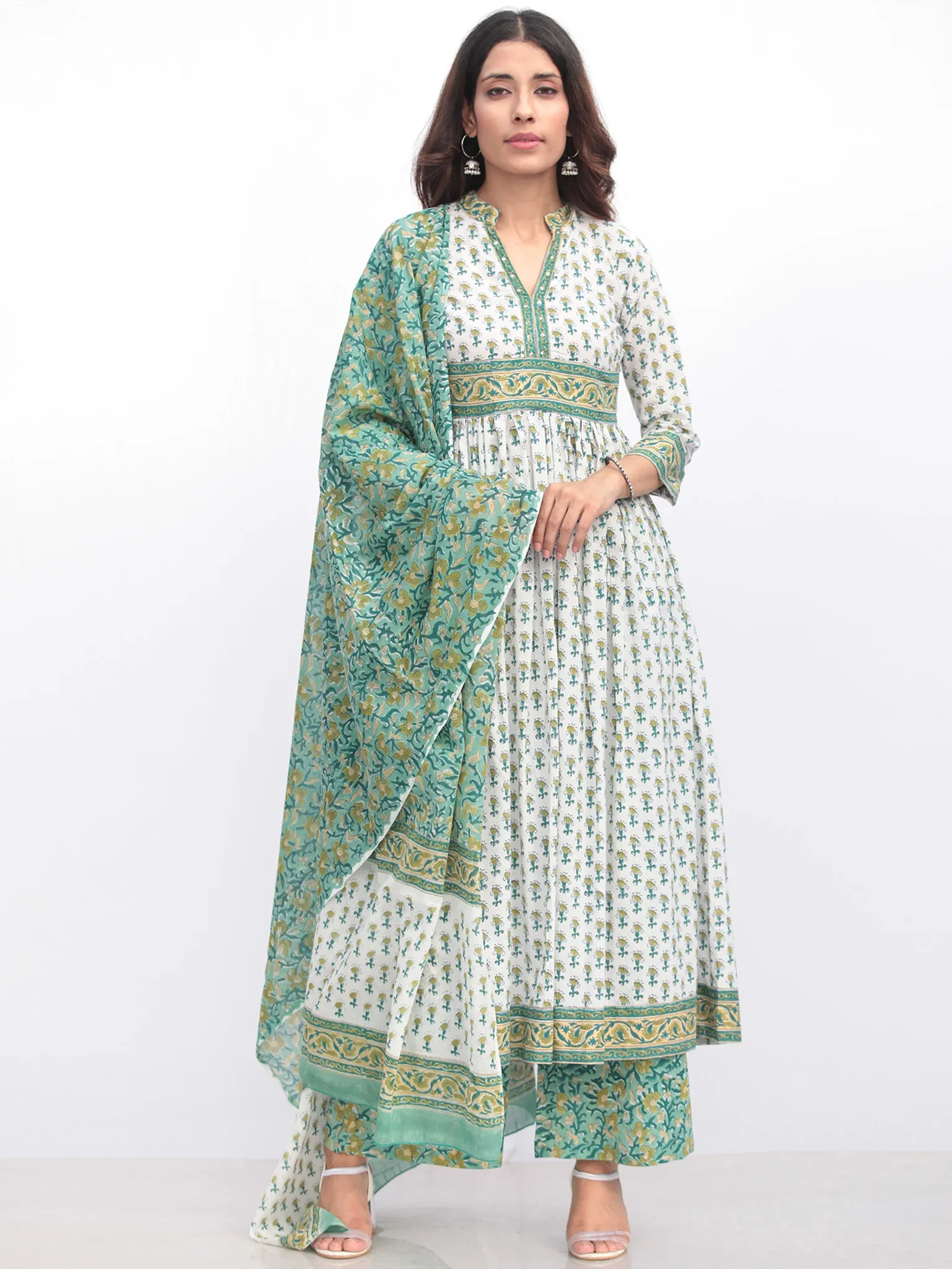 Harit Palak Set Of Flared Kurta Pants Dupatta