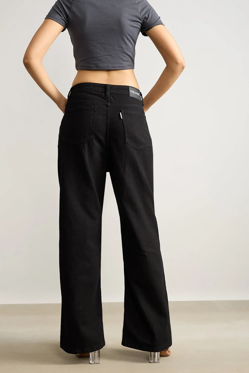 High Waisted Wide Black Jeans