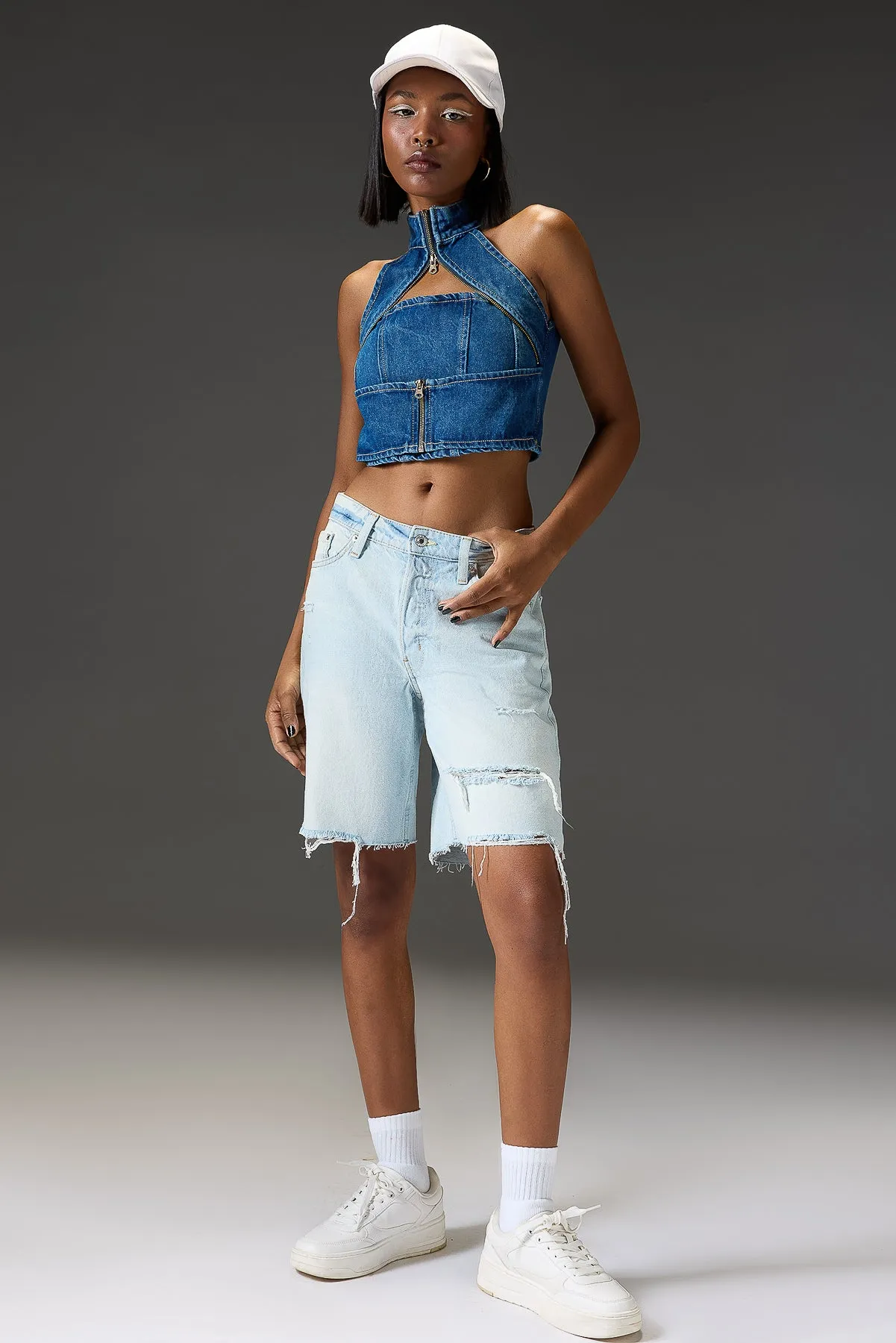 Indigo Gothic Chained Denim Top