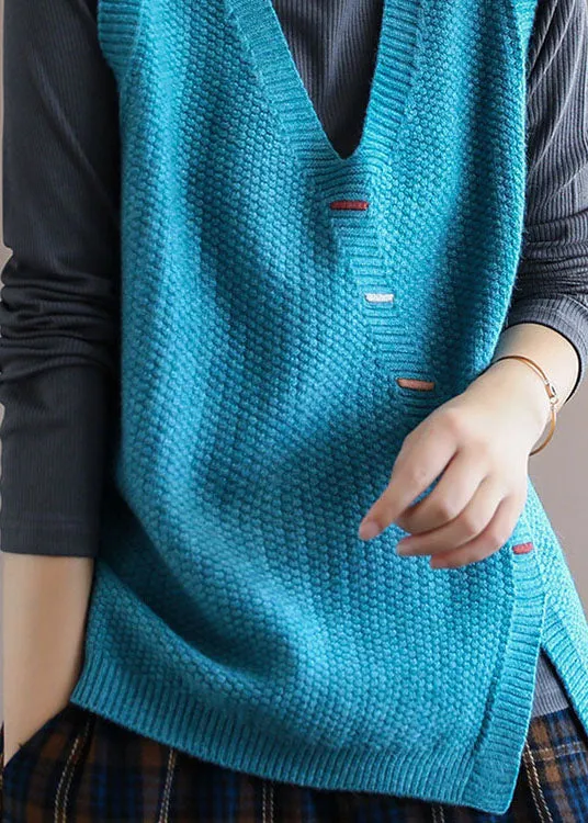 Italian Blue Loose Fall Sleeveless Knit Vest