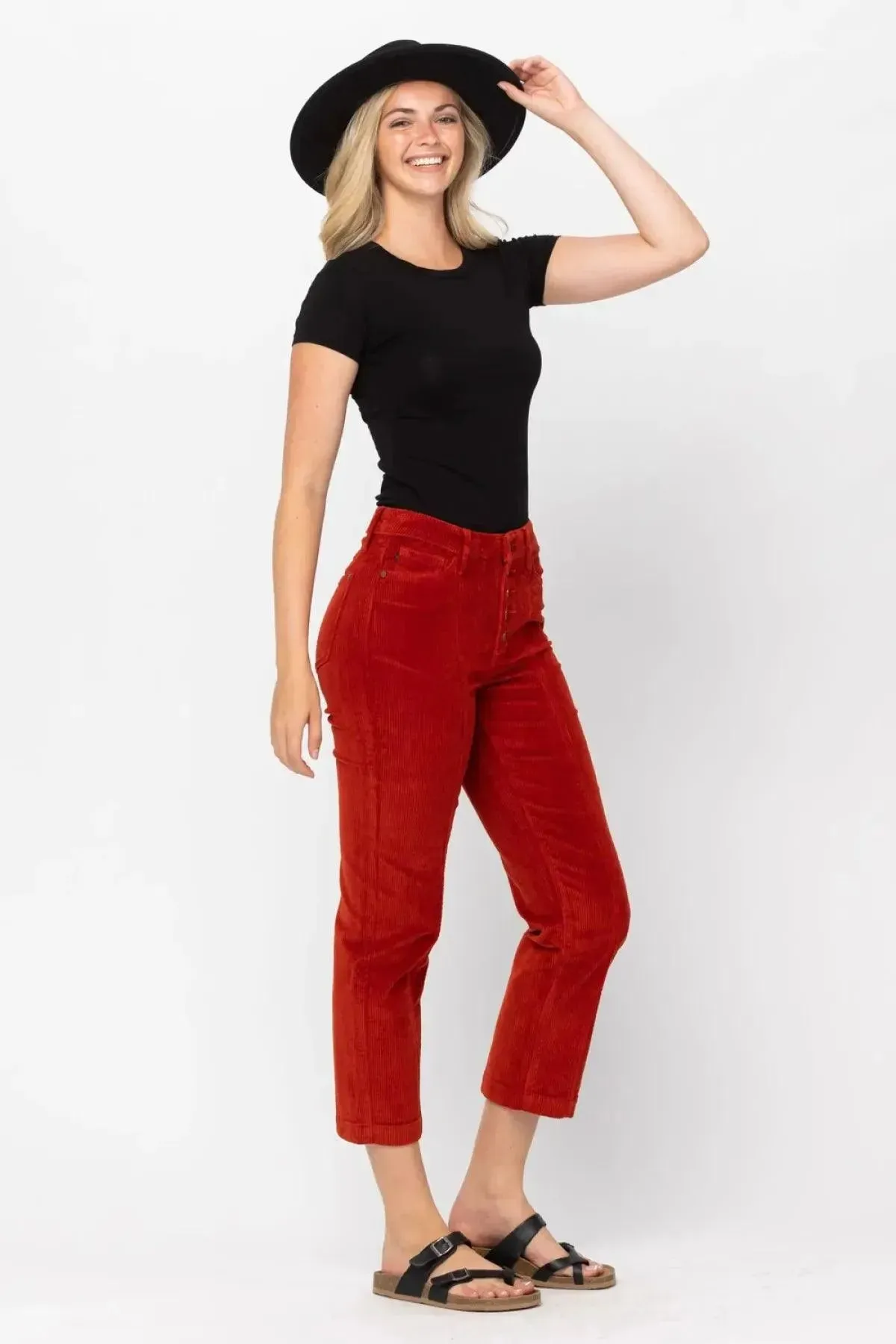 Judy Blue, Mid-Rise Button Fly Corduroy Ankle Straight Pants