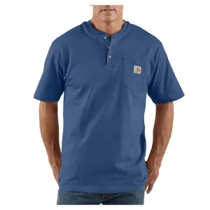 K84 - Loose fit heavyweight short-sleeve pocket henley t-shirt - Dark Cobalt Blue Heather