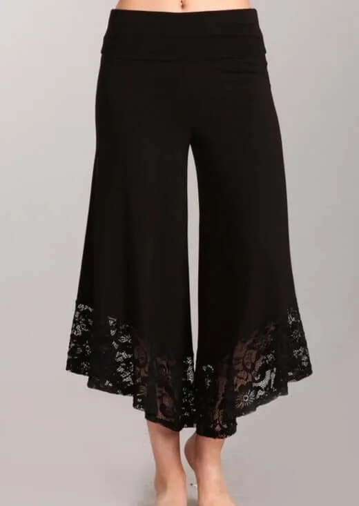 Lace Hem Gaucho Style Pants Made in USA