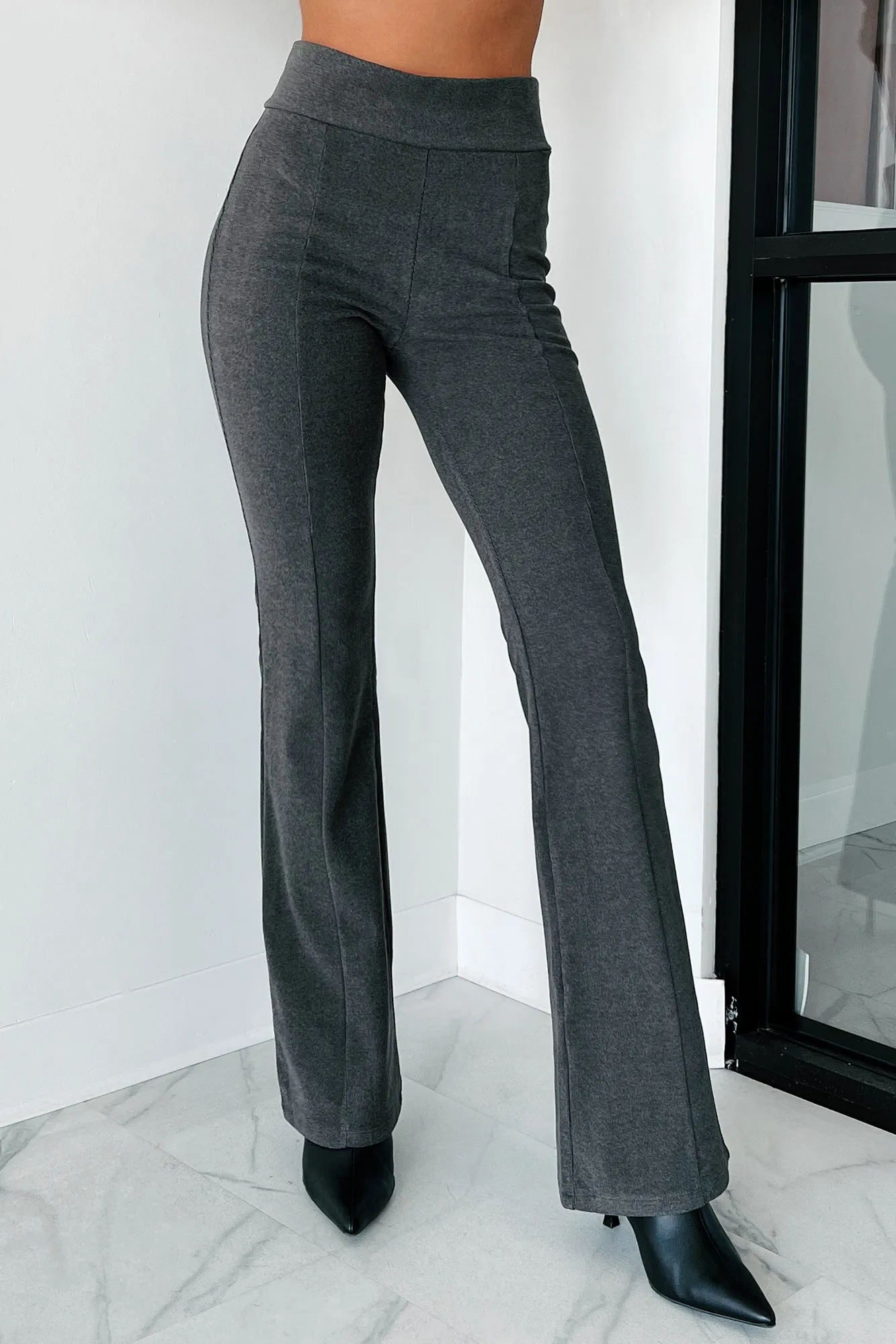 Learning The Ropes Flared Knit Pants (Charcoal Black)