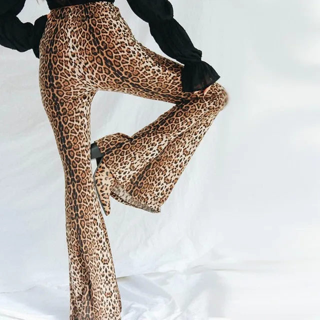 Leopard Print High Waist Flare Pants