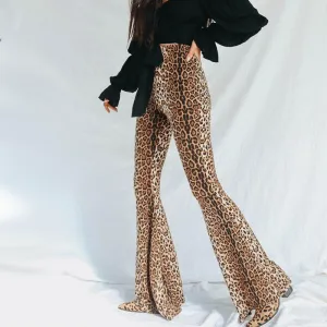 Leopard Print High Waist Flare Pants