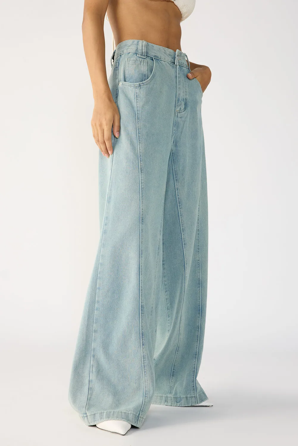 Light Blue Denim Flared Korean Pants