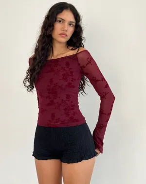 Lutana Top in Botanical Flower Maroon