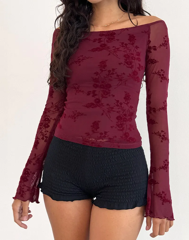 Lutana Top in Botanical Flower Maroon