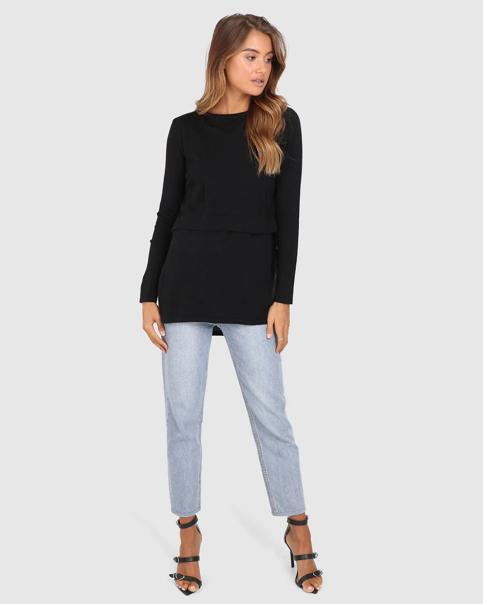 Madison The Label Hana Overlay Knit Top - BLACK