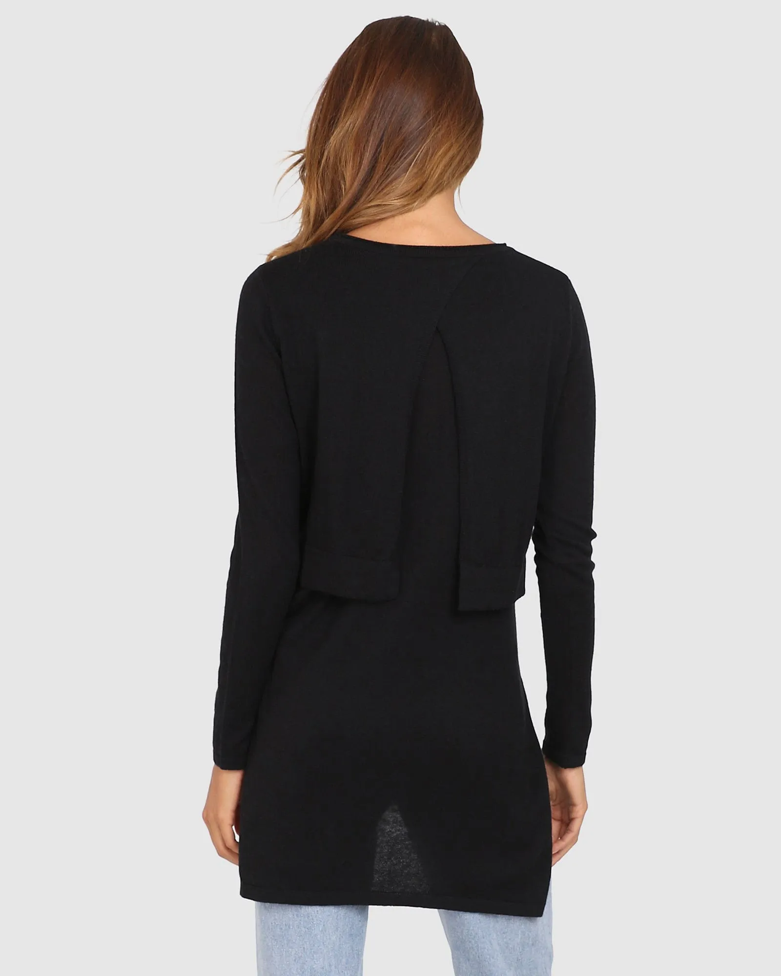 Madison The Label Hana Overlay Knit Top - BLACK