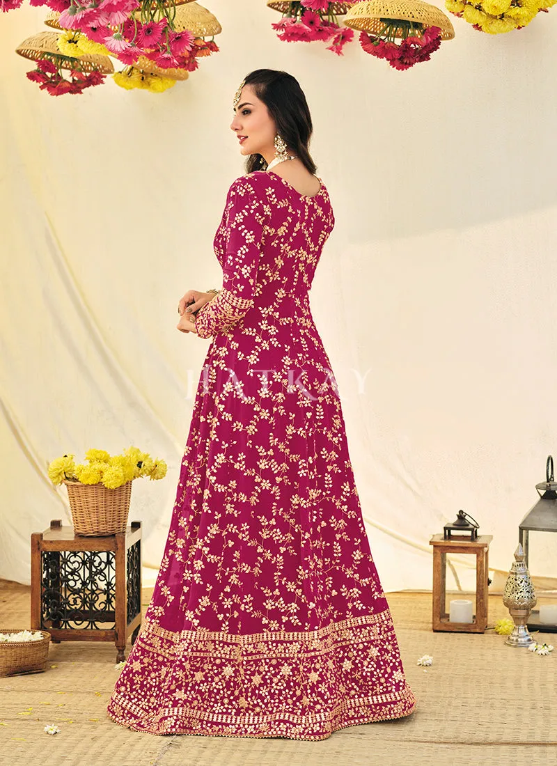 Magenta Embroidered Georgette Indian Anarkali