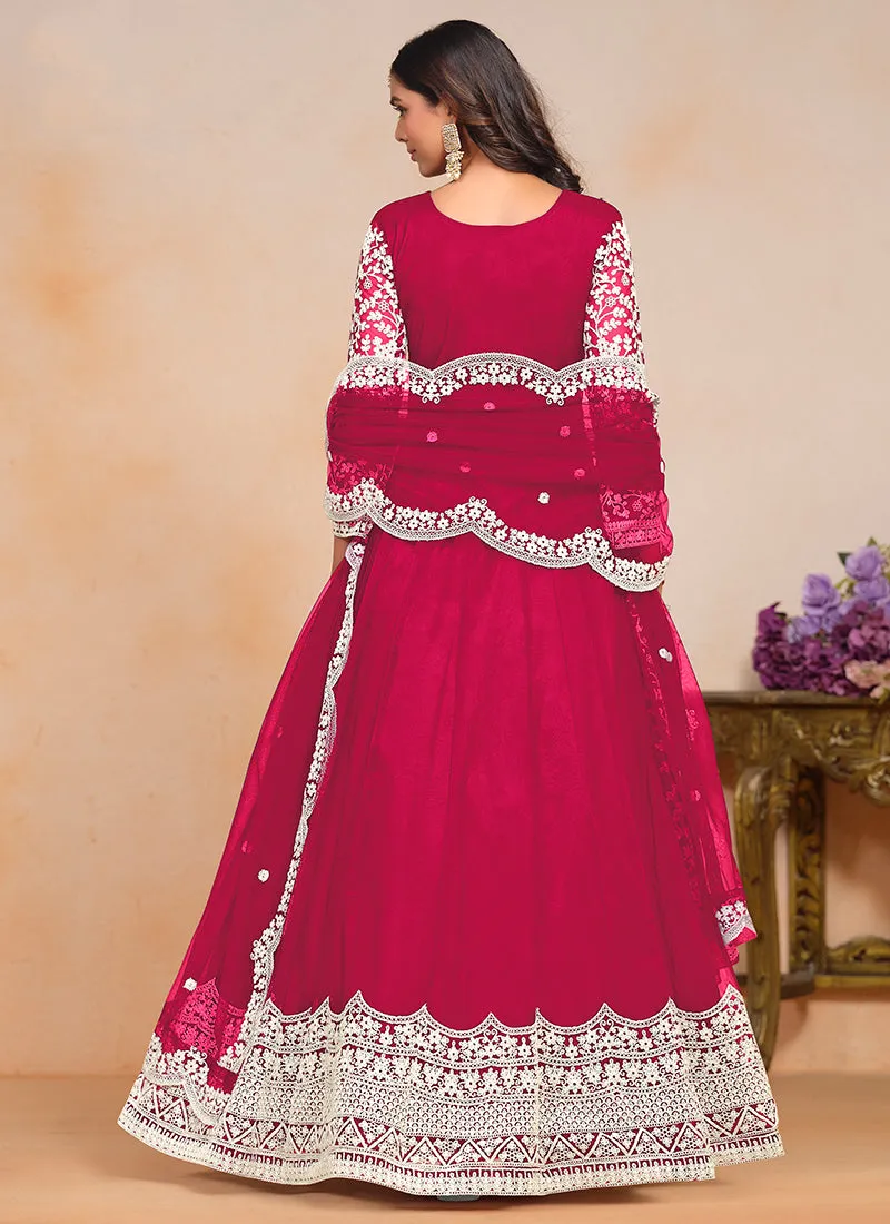 Magenta Pink Designer Embroidery Festive Anarkali Suit