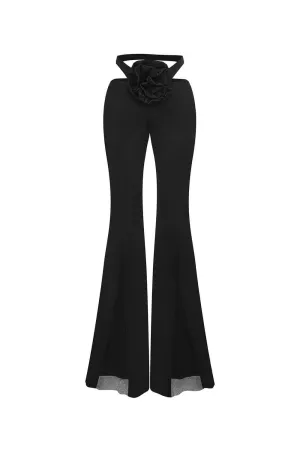 Mariam Flared Flower Applique Jersey Floor Length Pants