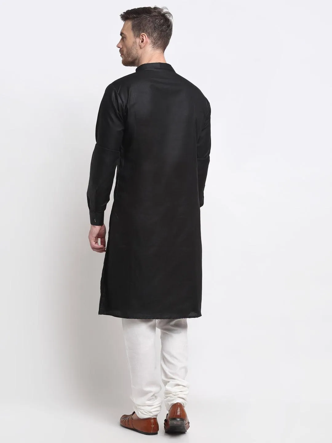 Men's Black Pintuck Design Kurta With White Churidaar Pyjama - Benstoke