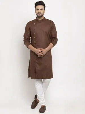 Men's Brown Solid Kurta With White Churidaar Pyjama - Benstoke