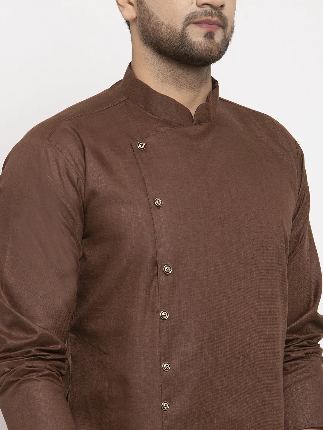 Men's Brown Solid Kurta With White Churidaar Pyjama - Benstoke