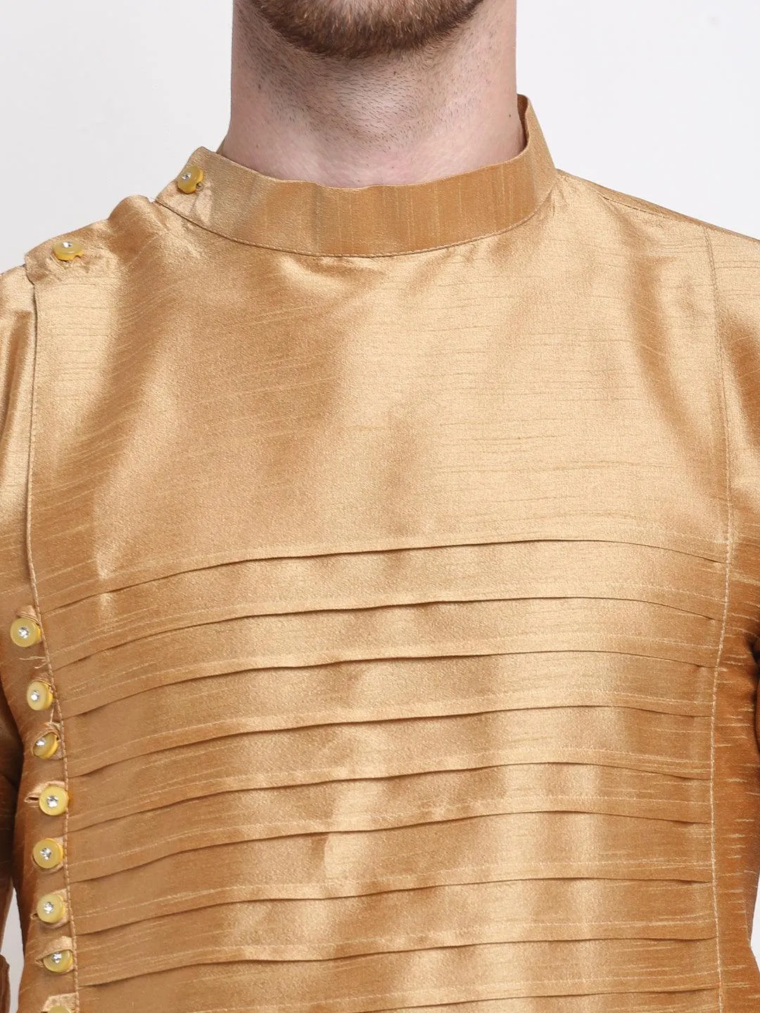 Men's Copper Solid Kurta With Churidaar Pyjama - Benstoke