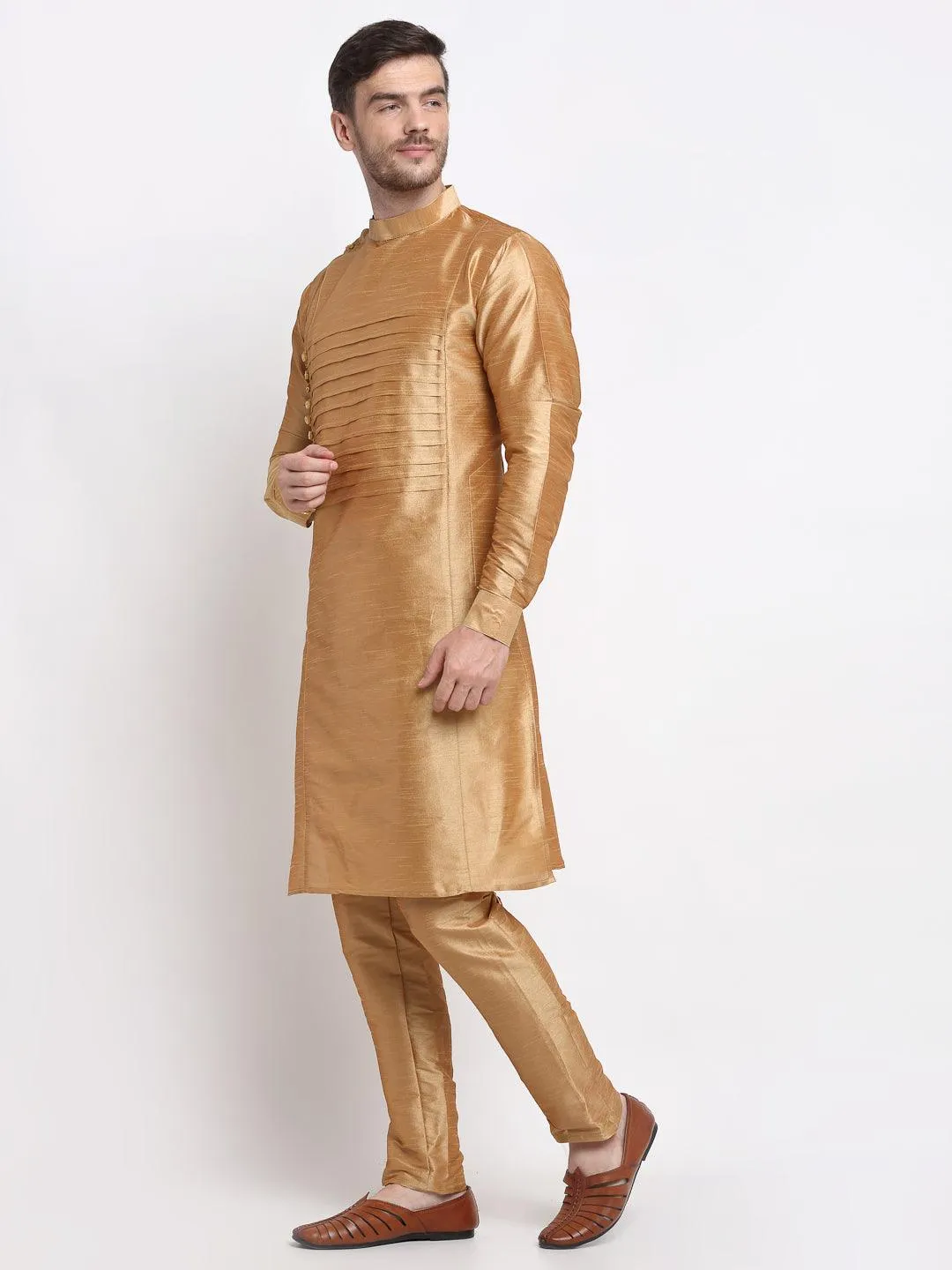 Men's Copper Solid Kurta With Churidaar Pyjama - Benstoke