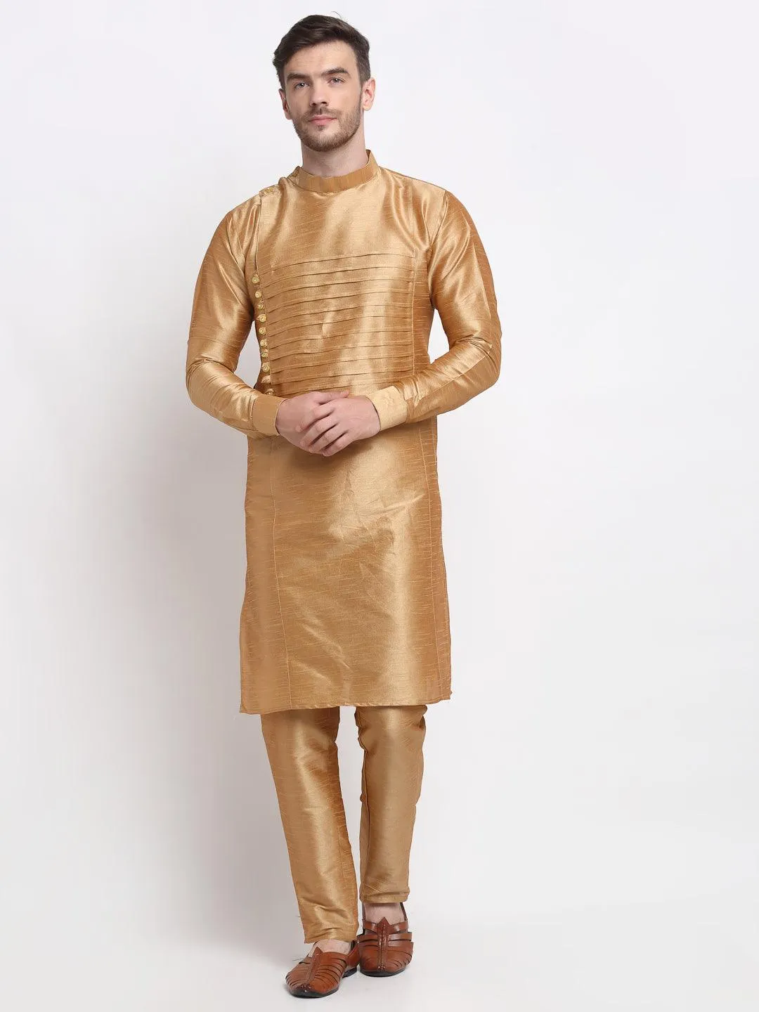 Men's Copper Solid Kurta With Churidaar Pyjama - Benstoke