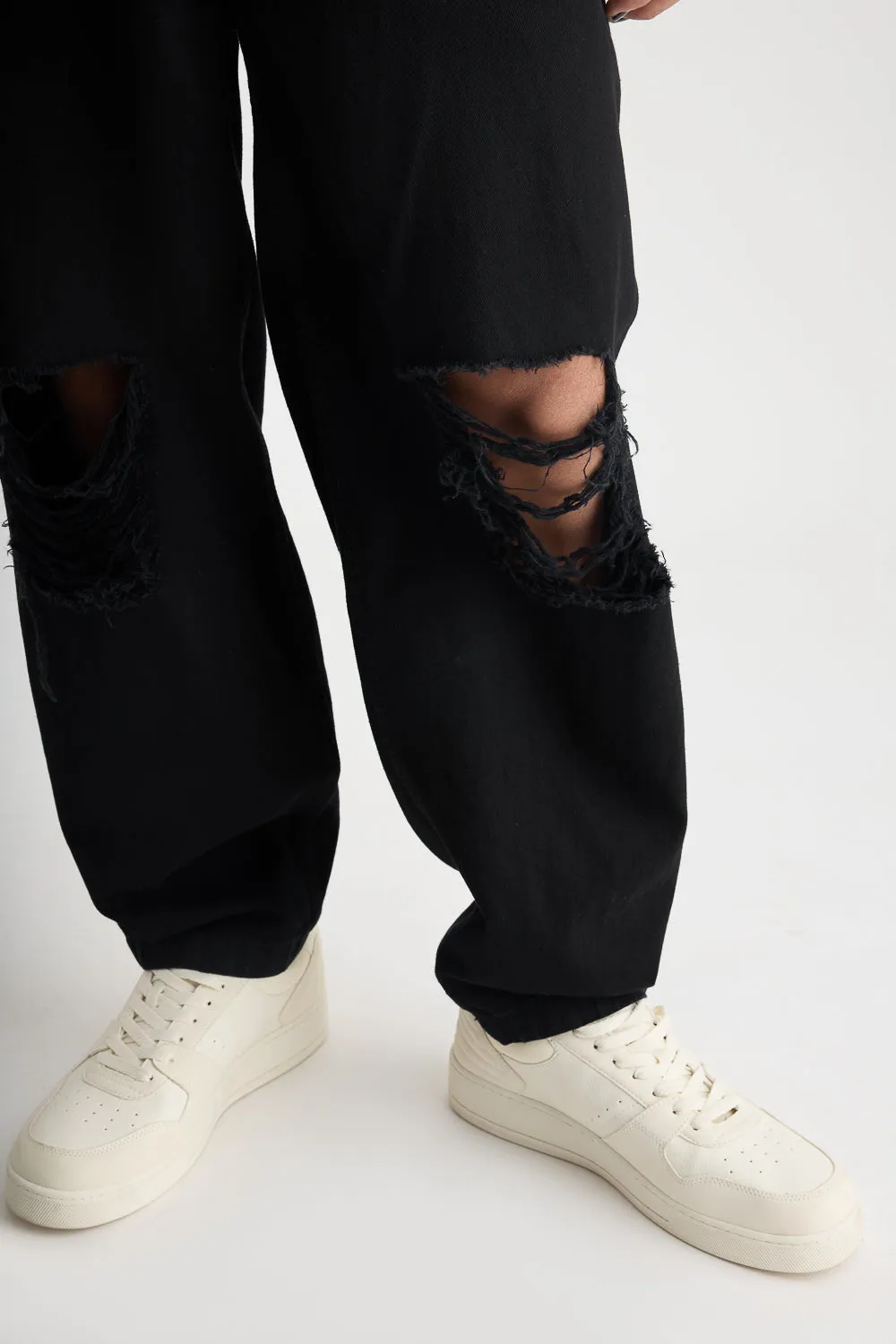 Men's Distressed Black Baggy Jeans