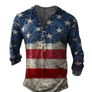 MEN'S HENLEY SHIRTS CASUAL LONG SLEEVE WITH PRINT