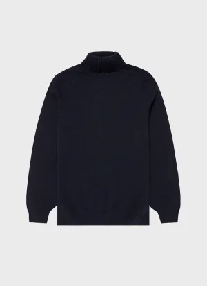 Men's Lambswool Roll Neck in Dark Navy Mouline